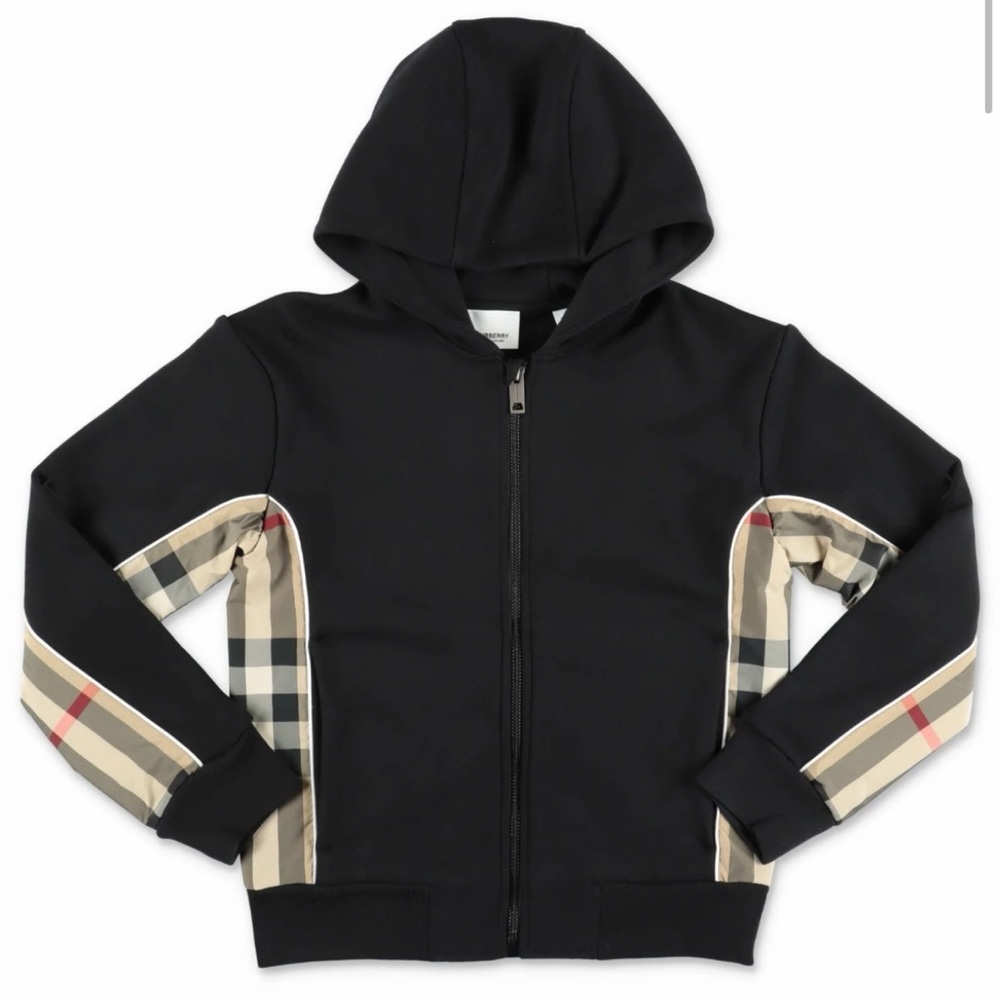 KIDS AUTHENTIC Burberry Black Hoodie with Checkered Sleeves (18 month)